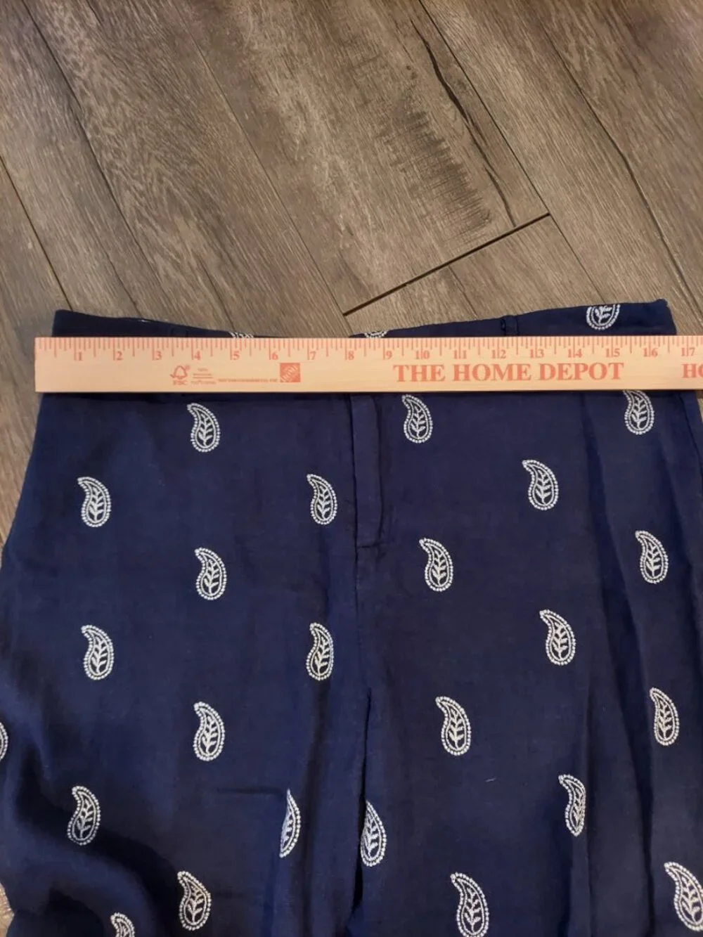 Calligraphie Linen Blend Paisley Wide Leg Cropped Pants Blue Coastal Nautical - Picture 2 of 13